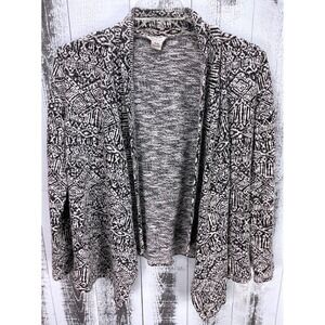 ARIAT Womens M/M‎ Black White Aztec Print Open Front Knit Cardigan Sweater